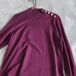 Calvin Klein Purple Sweater with Gold Button Accents